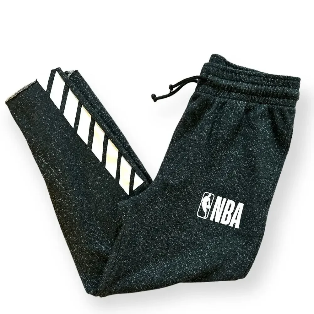 NBA Chevron Fleece Frayed Hem Sweatpants Joggers Cropped Lounge Teens Gray